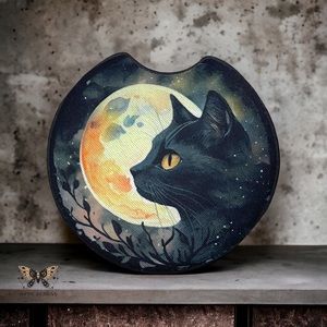 Black Cat Neoprene Car Coaster 2 Pack